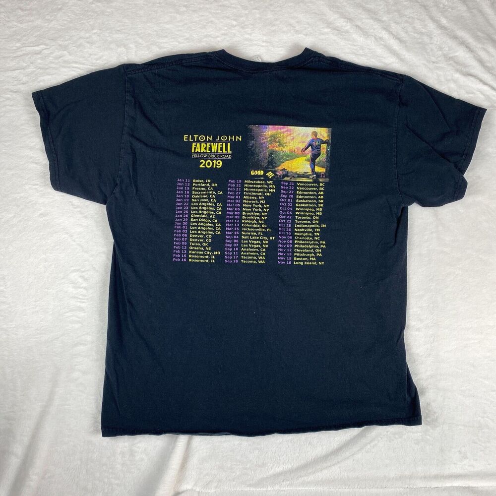 Mens Shirt XL Black Elton John Farewell Yellow Brick Road Short Sleeve Crew Neck - Picture 2 of 7